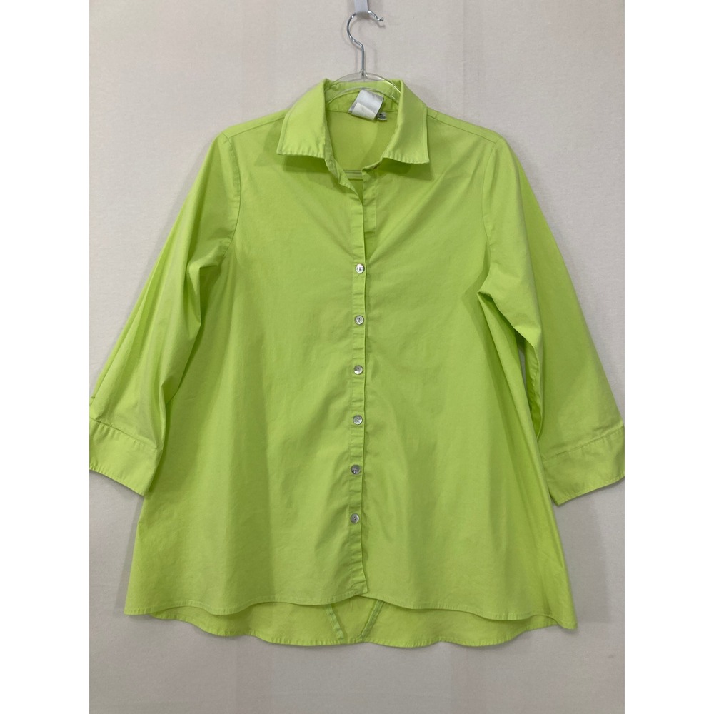 Finley Button‎ Down Shirt XL Lime Green 3/4 Sleeve Stretch A-Line Preppy Office